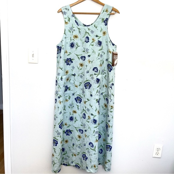 Mishi Womens NEW 100% Linen Dress Size M Floral Sleeveless Maxi - Picture 1 of 9